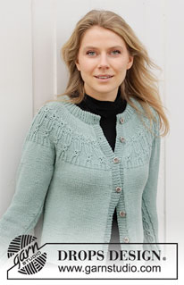 Wild Mint Cardigan / DROPS 215-15 - Knitted jacket in DROPS Karisma. The piece is worked top down with double neck, round yoke and textured pattern. Sizes S - XXXL.