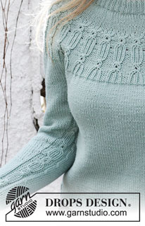 Wild Mint Sweater / DROPS 215-16 - Strikket genser i DROPS Cotton Merino. Arbeidet strikkes ovenfra og ned med dobbel halskant, rundfelling og struktur mønster. Størrelse S - XXXL.
