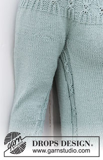 Wild Mint Sweater / DROPS 215-16 - Strikket genser i DROPS Cotton Merino. Arbeidet strikkes ovenfra og ned med dobbel halskant, rundfelling og struktur mønster. Størrelse S - XXXL.