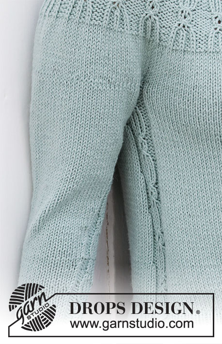 Wild Mint Sweater / DROPS 215-16 - Strikket genser i DROPS Cotton Merino. Arbeidet strikkes ovenfra og ned med dobbel halskant, rundfelling og struktur mønster. Størrelse S - XXXL.