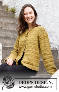 Mustard Seeds Cardigan / DROPS 215-17 - Neulottu jakku DROPS Merino Extra Fine -langasta. Työssä on kohoneuletta. Koot S-XXXL.