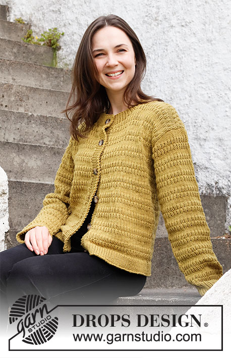 Mustard Seeds Cardigan / DROPS 215-17 - Neulottu jakku DROPS Merino Extra Fine -langasta. Työssä on kohoneuletta. Koot S-XXXL.