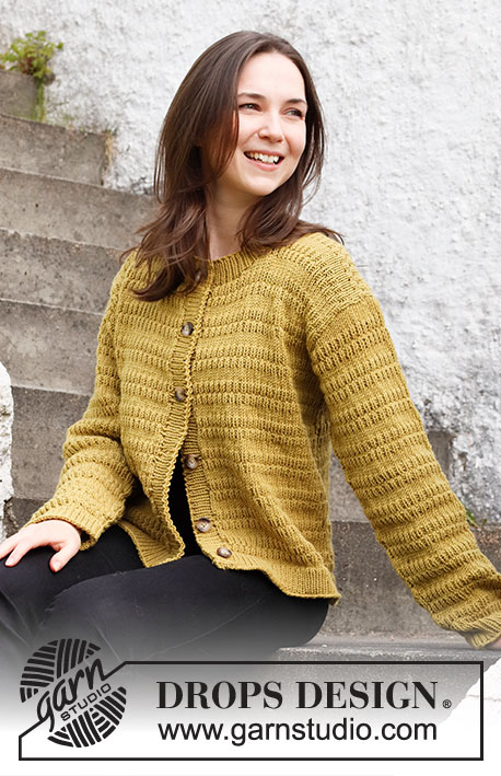 Mustard Seeds Cardigan / DROPS 215-17 - Neulottu jakku DROPS Merino Extra Fine -langasta. Työssä on kohoneuletta. Koot S-XXXL.