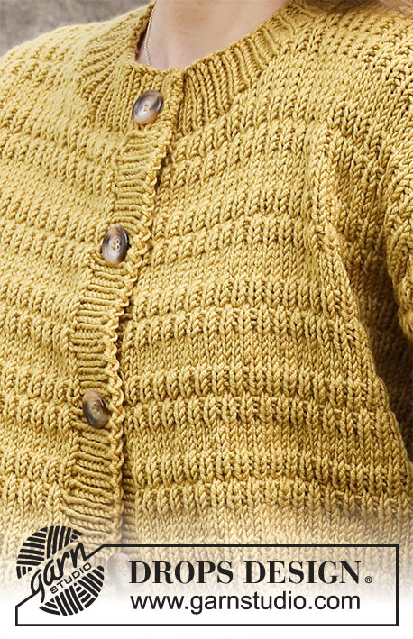 Mustard Seeds Cardigan / DROPS 215-17 - Neulottu jakku DROPS Merino Extra Fine -langasta. Työssä on kohoneuletta. Koot S-XXXL.