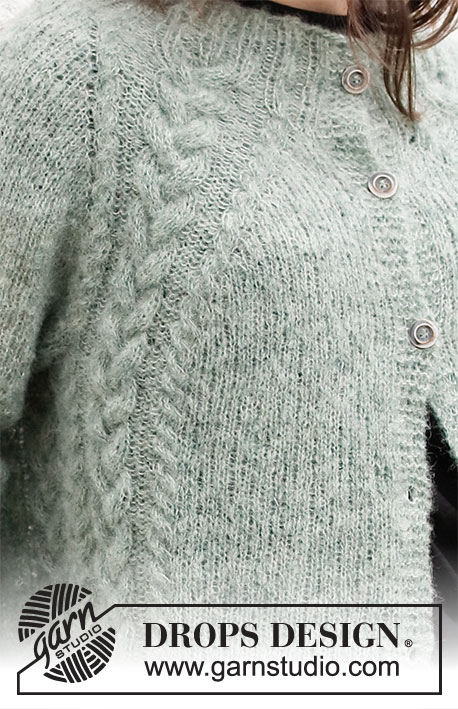 Climbing Ivy Cardigan / DROPS 215-2 - Strikket jakke i DROPS Brushed Alpaca Silk. Arbeidet strikkes ovenfra og ned med raglan og fletter. Størrelse S - XXXL.