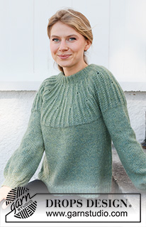 Forest Vines / DROPS 215-24 - Strikket bluse i DROPS Alpaca og DROPS Kid-Silk. Arbejdet strikkes oppefra og ned med dobbelt halskant, rundt bærestykke og strukturmønster på bærestykket. Størrelse S - XXXL.
