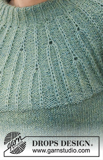 Forest Vines / DROPS 215-24 - Strikket bluse i DROPS Alpaca og DROPS Kid-Silk. Arbejdet strikkes oppefra og ned med dobbelt halskant, rundt bærestykke og strukturmønster på bærestykket. Størrelse S - XXXL.

