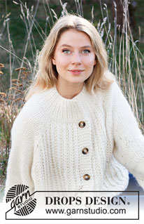 Shout for Winter / DROPS 215-28 - Knitted jacket with raglan and False English rib in 2 strands DROPS Air. Sizes S - XXXL.