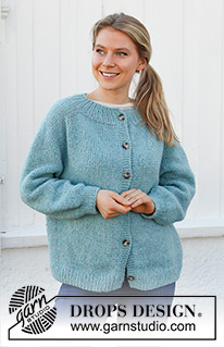 Frozen Lake Cardigan / DROPS 215-30 - Strikket jakke med skulderudtagning til sadelskuldre i DROPS Air. Arbejdet strikkes oppefra og ned. Størrelse S - XXXL.