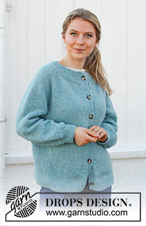Frozen Lake Cardigan / DROPS 215-30 - Strikket jakke med skulderudtagning til sadelskuldre i DROPS Air. Arbejdet strikkes oppefra og ned. Størrelse S - XXXL.