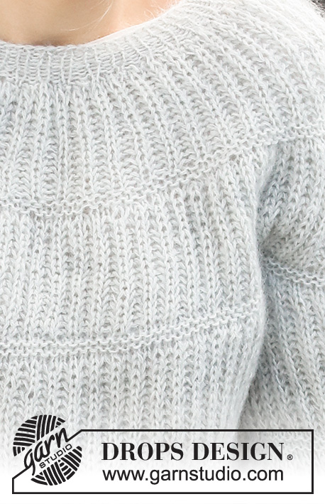 Moon Circles / DROPS 215-33 - Strikket genser i DROPS Flora og DROPS Kid-Silk. Arbeidet strikkes ovenfra og ned med helpatent og rundfelling. Størrelse S - XXXL.