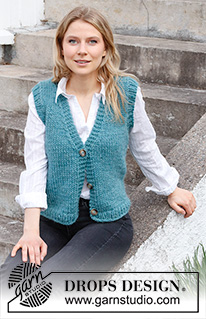 Vermillion Lake Vest / DROPS 215-38 - DROPS Snow või Wish lõngast kootud V-kaelusega vest suurustele S - XXXL.