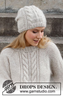 Herringbone Hill / DROPS 215-4 - Jersey a punto en DROPS Sky y DROPS Kid-Silk. La labor está realizada de arriba abajo con raglán, trenzas y puntos en punto inglés. Talla S - XXXL.
Gorro a punto en DROPS Sky y DROPS Kid-Silk, con trenzas y puntos en punto inglés.