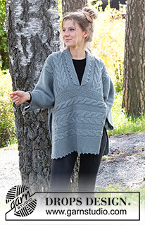 Indiekimono / DROPS 215-40 - Poncho a punto en DROPS Nepal. La labor está realizada con trenzas y punto arroz. Talla: S - XXXL