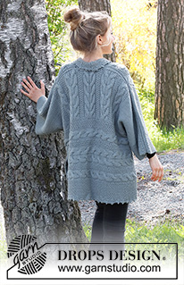 Indiekimono / DROPS 215-40 - Poncho a punto en DROPS Nepal. La labor está realizada con trenzas y punto arroz. Talla: S - XXXL