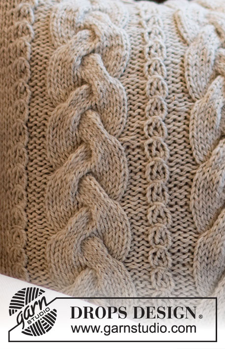 Columns of Valhalla Pillow / DROPS 215-42 - Knitted cushion cover with cables in DROPS Nepal.