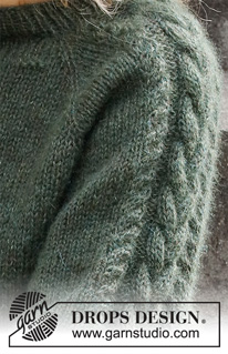 Deep Woods Sweater / DROPS 215-5 - Knitted sweater in DROPS Alpaca and DROPS Kid-Silk. The piece is worked top down with raglan and cables on the sleeves. Sizes S - XXXL.