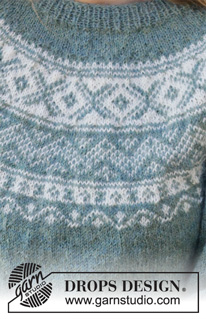 Scent of Pine / DROPS 215-8 - Pull tricoté de haut en bas en DROPS Alpaca, avec jacquard nordique sur l'empiècement arrondi et en bas des manches. Du S au XXXL.