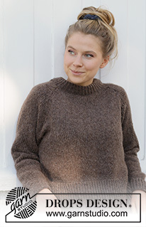 Autumn Pathways Sweater / DROPS 216-12 - Neulottu pusero DROPS Air-langasta. Työssä on raglanlinjat, sivuhalkiot ja kaksinkertainen pääntien reunus. Koot S-XXXL.