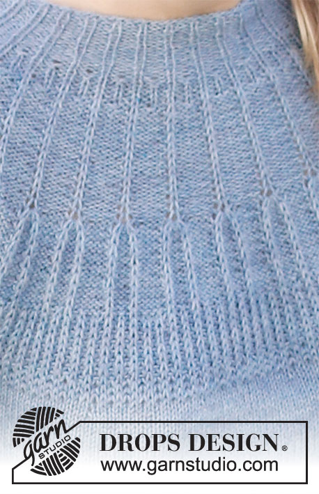 Scent of Rain / DROPS 216-15 - Knitted sweater in DROPS BabyMerino. Piece is knitted top down with round yoke and textured pattern on yoke. Size: S - XXXL