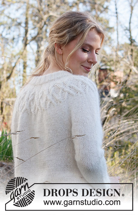 Endless Possibilities / DROPS 216-2 - Knitted jacket in DROPS Sky and DROPS Kid-Silk. Piece is knitted top down with round yoke, cables and double neck edge. Size: S - XXXL