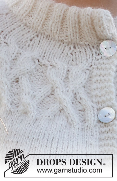 Endless Possibilities / DROPS 216-2 - Knitted jacket in DROPS Sky and DROPS Kid-Silk. Piece is knitted top down with round yoke, cables and double neck edge. Size: S - XXXL