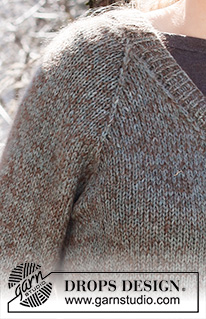 North Woods / DROPS 216-21 - Chaqueta de punto con raglán en DROPS Sky y DROPS Kid-Silk. La pieza está tejida con escote en V y abertura. Tallas: S – XXXL.