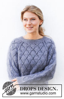Frosted Leaves / DROPS 216-3 - Pull tricoté de haut en bas avec emmanchures raglan et point ajouré, avec 1 fil DROPS Brushed Alpaca Silk ou 2 fils DROPS Kid-Silk. Du S au XXXL.