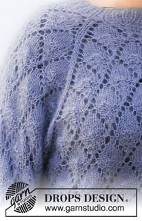 Frosted Leaves / DROPS 216-3 - Pull tricoté de haut en bas avec emmanchures raglan et point ajouré, avec 1 fil DROPS Brushed Alpaca Silk ou 2 fils DROPS Kid-Silk. Du S au XXXL.