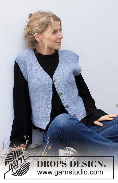 Book Club / DROPS 216-30 - Knitted vest in DROPS Air with V-neck and ribbed edges. Sizes S - XXXL.