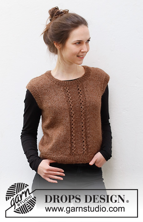 Autumn Roads / DROPS 216-36 - Knitted vest / slipover in DROPS Flora and DROPS Kid-Silk. Sizes S - XXXL.