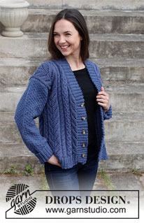 Cabled Concerto / DROPS 216-38 - Knitted jacket in DROPS Karisma. Piece is knitted with cables, lace pattern, textured pattern and V-neck. Size: S - XXXL