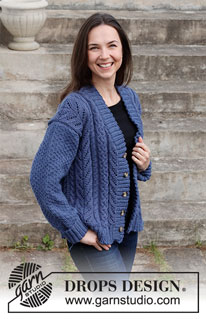 Cabled Concerto / DROPS 216-38 - Knitted jacket in DROPS Karisma. Piece is knitted with cables, lace pattern, textured pattern and V-neck. Size: S - XXXL