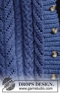 Cabled Concerto / DROPS 216-38 - Knitted jacket in DROPS Karisma. Piece is knitted with cables, lace pattern, textured pattern and V-neck. Size: S - XXXL