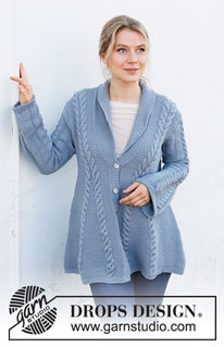 Icefall / DROPS 216-4 - Knitted jacket in DROPS Merino Extra Fine. The piece is worked top down with shawl collar, garter stitch, cables and A-shape. Sizes S - XXXL.