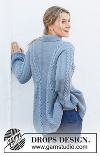 Icefall / DROPS 216-4 - Knitted jacket in DROPS Merino Extra Fine. The piece is worked top down with shawl collar, garter stitch, cables and A-shape. Sizes S - XXXL.