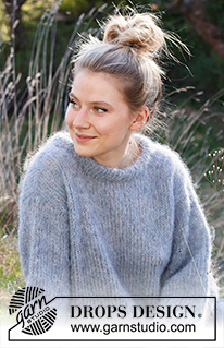 Rivers Rest Sweater / DROPS 216-41 - Stickad tröja i DROPS Melody. Arbetet stickas i slätstickning med dubbel halskant. Storlek S - XXXL.