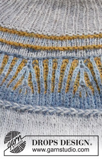 Mikado / DROPS 216-7 - Strikket genser med rundfelling i DROPS Sky. Arbeidet strikkes ovenfra og ned med
2-farget helpatent og latvisk flette. Størrelse S - XXXL. 
