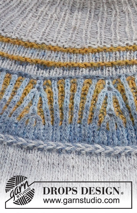 Mikado / DROPS 216-7 - Strikket genser med rundfelling i DROPS Sky. Arbeidet strikkes ovenfra og ned med
2-farget helpatent og latvisk flette. Størrelse S - XXXL. 
