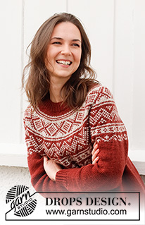 Outdoor Christmas / DROPS 217-11 - Pull tricoté de haut en bas avec empiècement arrondi en jacquard nordique, en DROPS Karisma. Du S au XXXL.