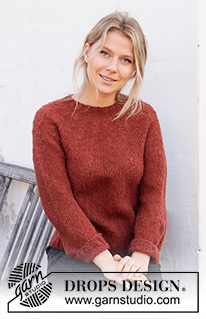 Amur Maple / DROPS 217-12 - Strikket bluse i DROPS Brushed Alpaca Silk. Arbejdet strikkes oppefra og ned med rundt bærestykke, glatstrik og udtagninger. Størrelse S - XXXL.