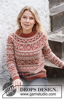 Love Links / DROPS 217-17 - DROPS Merino Extra Fine lõngast ülevalt alla kootud topelt kaelusega ümara passega ja põhjamaade mustriga kirjatud dzemper suurustele XS kuni XXL