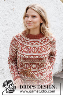Love Links / DROPS 217-17 - DROPS Merino Extra Fine lõngast ülevalt alla kootud topelt kaelusega ümara passega ja põhjamaade mustriga kirjatud dzemper suurustele XS kuni XXL