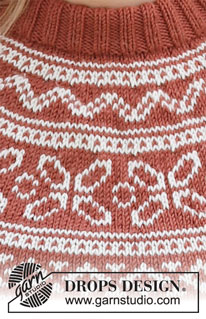 Love Links / DROPS 217-17 - DROPS Merino Extra Fine lõngast ülevalt alla kootud topelt kaelusega ümara passega ja põhjamaade mustriga kirjatud dzemper suurustele XS kuni XXL