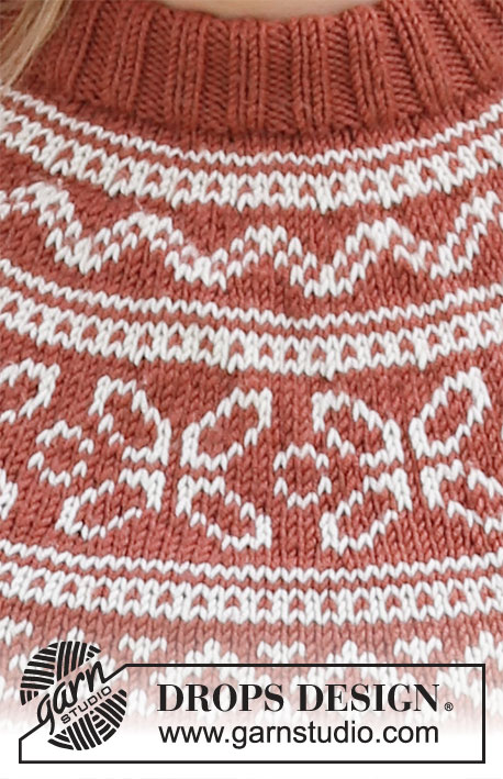 Love Links / DROPS 217-17 - DROPS Merino Extra Fine lõngast ülevalt alla kootud topelt kaelusega ümara passega ja põhjamaade mustriga kirjatud dzemper suurustele XS kuni XXL