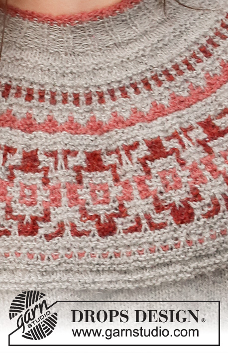 Lantern River / DROPS 217-20 - Jersey de punto en DROPS Alpaca. La pieza está tejida de arriba para abajo con canesú redondo y patrón mosaico en punto musgo en el canesú. Tallas S – XXXL.