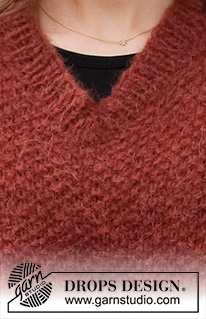 Rosehip Jam Sweater / DROPS 217-29 - Stickad tröja i DROPS Melody. Arbetet stickas i moss-stickning med v-hals och kanter i resår. Storlek S - XXXL.
