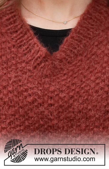 Rosehip Jam Sweater / DROPS 217-29 - Stickad tröja i DROPS Melody. Arbetet stickas i moss-stickning med v-hals och kanter i resår. Storlek S - XXXL.