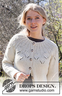 White Peacock Jacket / DROPS 217-3 - Knitted jacket in DROPS Nepal. The piece is worked top down with round yoke and lace pattern. Sizes S - XXXL.