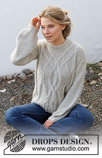 Bending Willows / DROPS 217-32 - Knitted jumper in DROPS Puna and DROPS Kid-Silk. Piece is knitted top down with cables and double neck edge. Size XS–XXL.